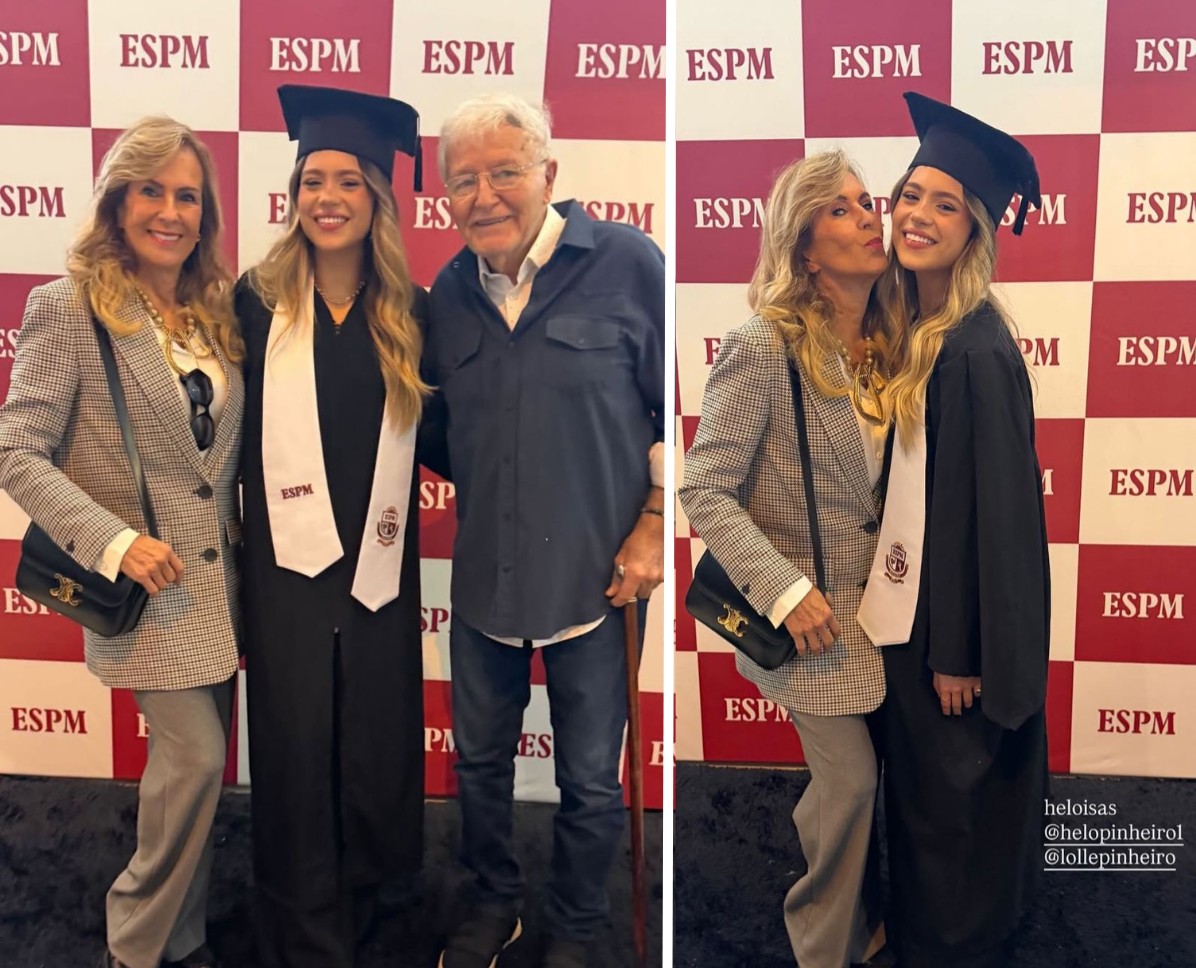 Helô Pinheiro e marido celebram formatura da neta Lolle