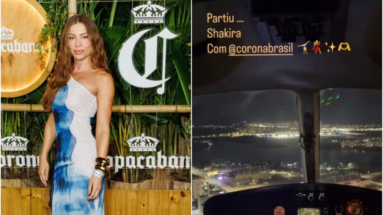 Grazi Massafera chega de helicóptero para prestigiar show de Shakira em Copacabana