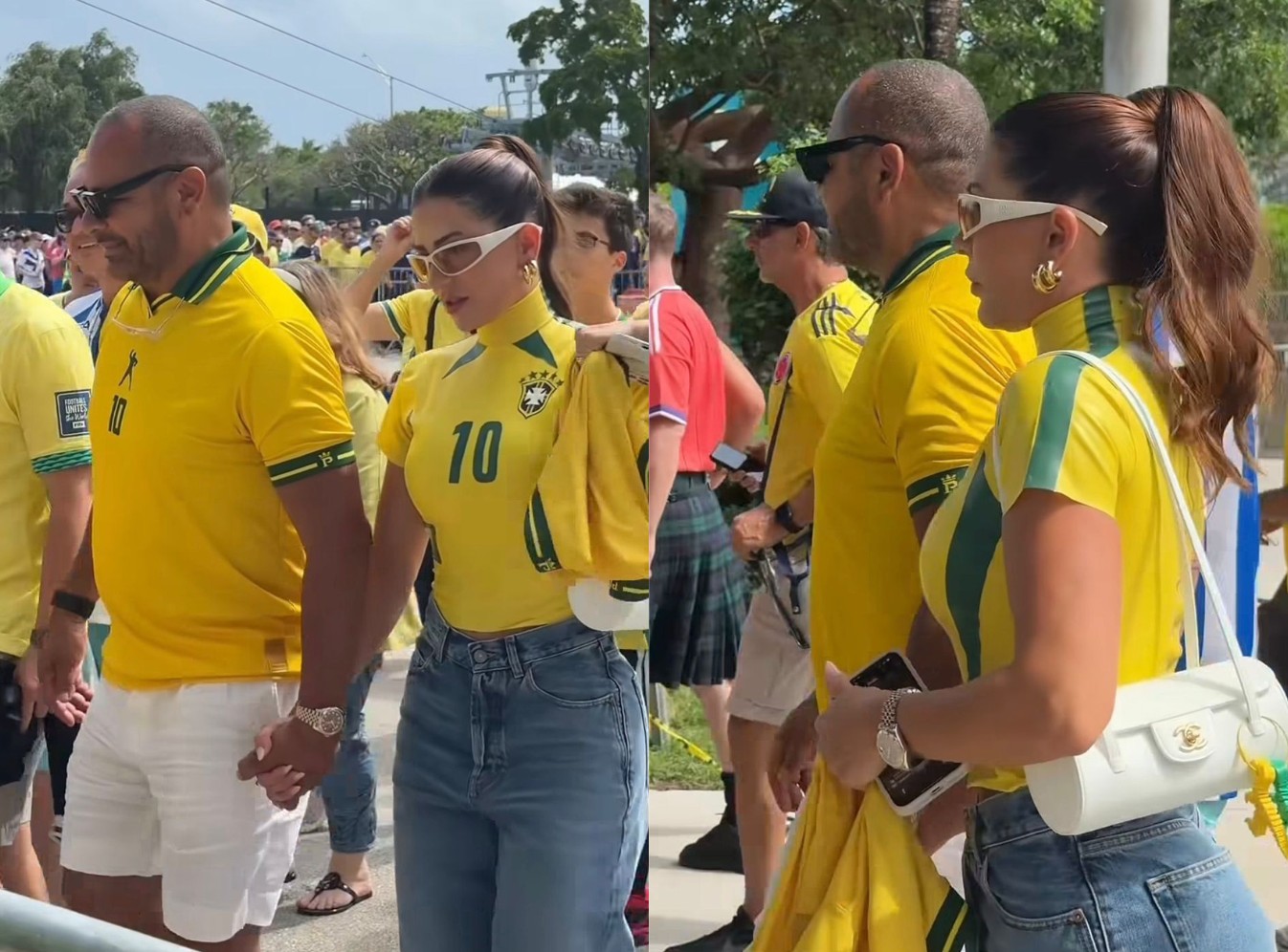 Mariane Bernardi, a 'Neydrasta', destaca-se em jogo do Brasil com luxuosa bolsa Chanel e Neymar Pai