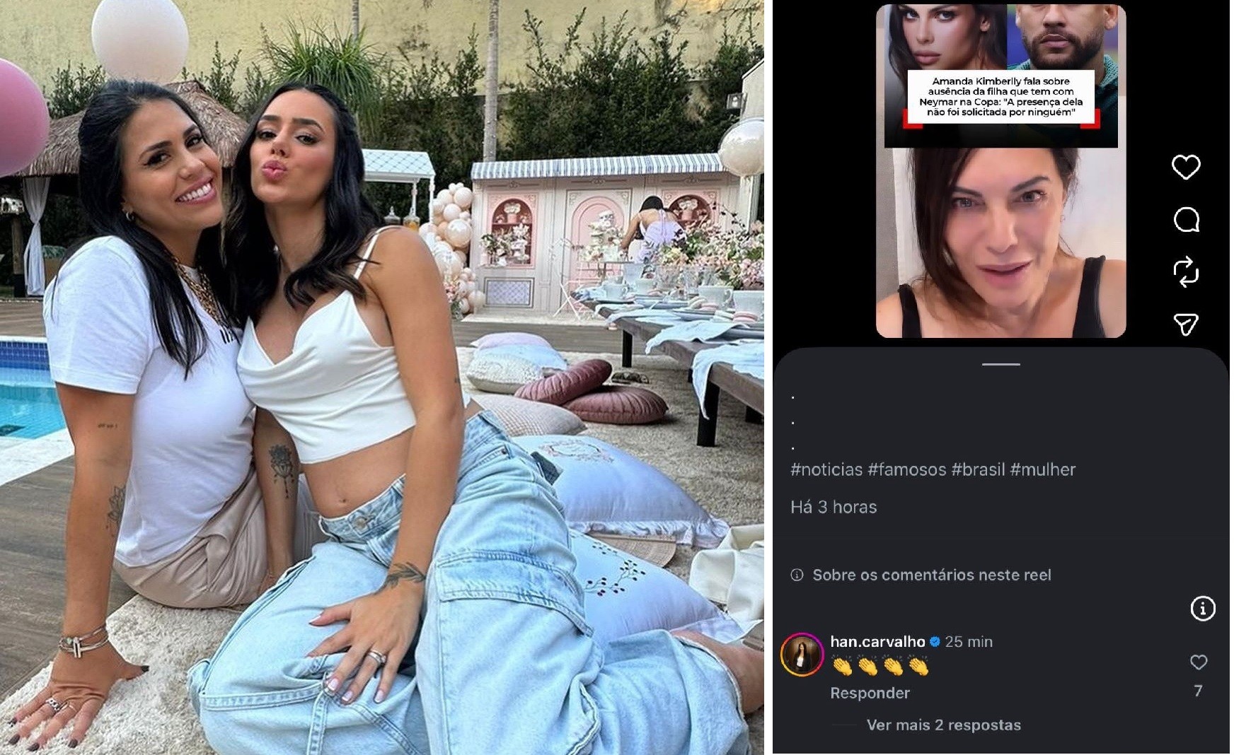 Comadre de Neymar e Bruna Biancardi apaga curtida em comentário polêmico sobre Amanda Kimberlly