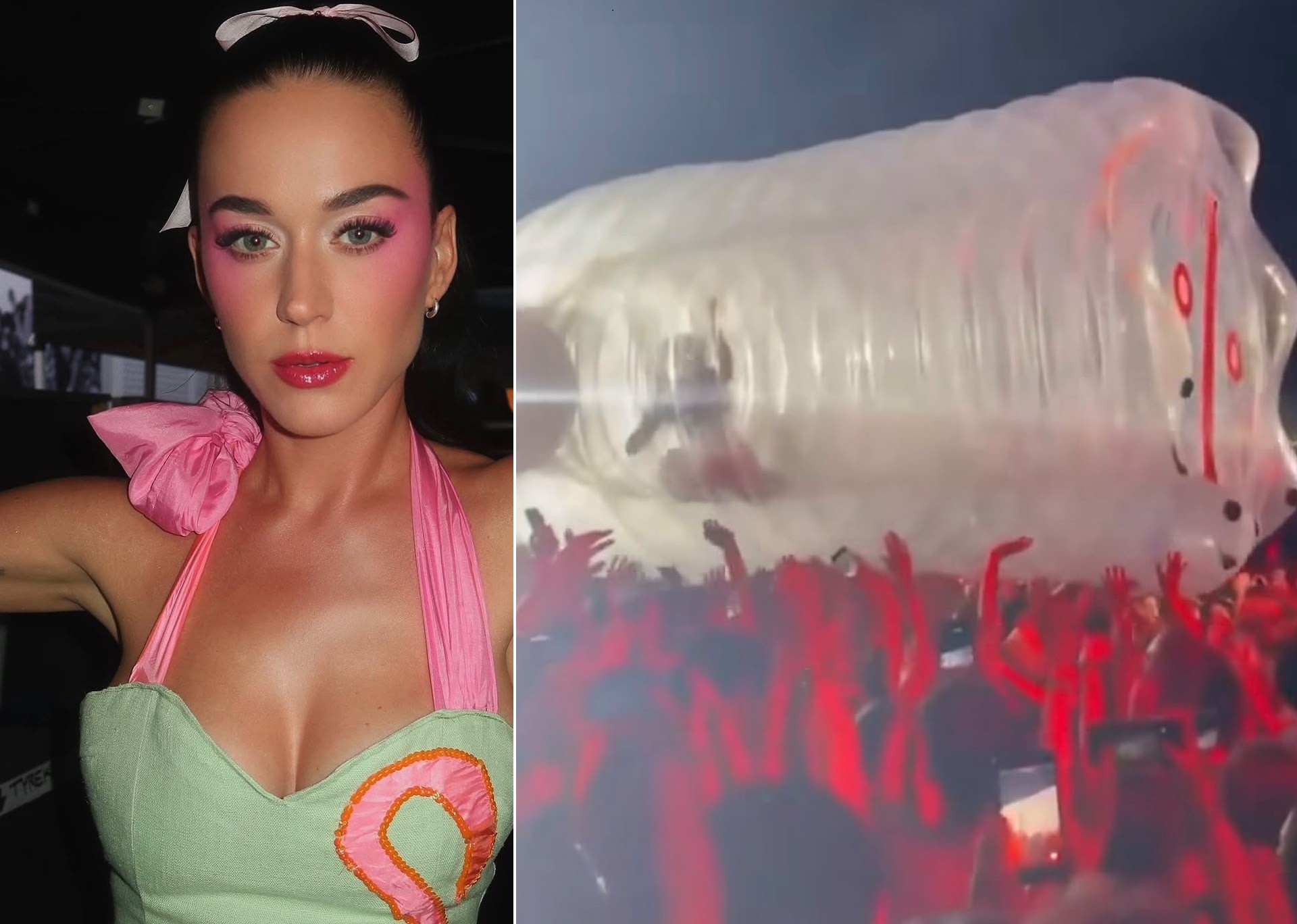 Katy Perry passa por perrengue com garrafa inflável em show e vídeo viraliza