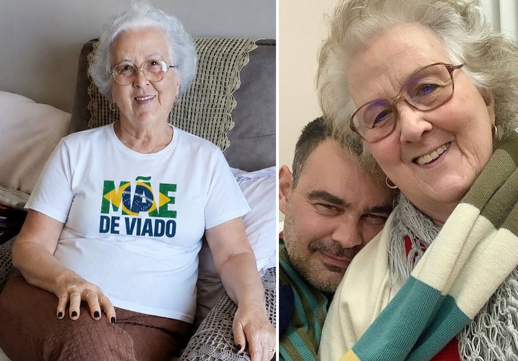 Mãe de Carmo Dalla Vecchia viraliza com camiseta 'Mãe de viado' em novo ato de apoio LGBTQIA+