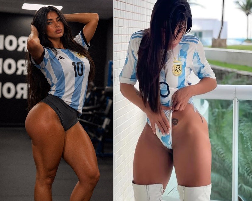 Modelo brasileira com tatuagem íntima de Messi declara apoio à Argentina
