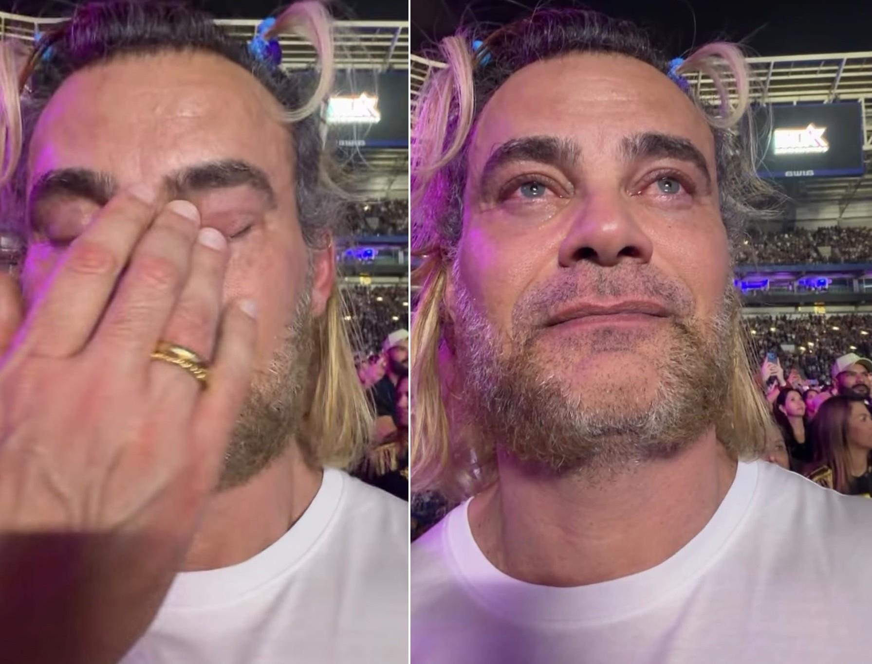 Carmo Dalla Vecchia se emociona e chora durante show da Xuxa em São Paulo