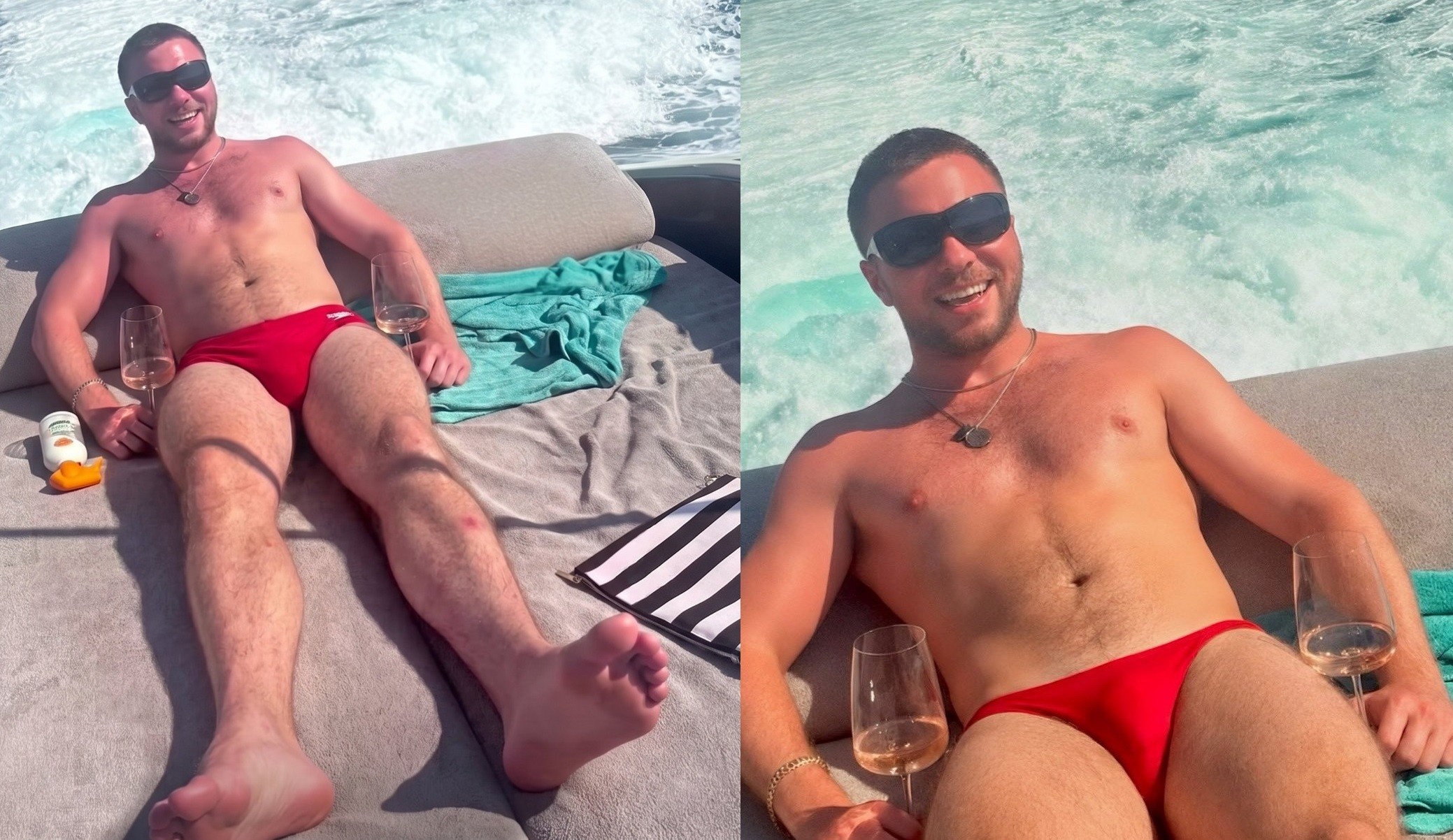 Rocco Ritchie, filho de Madonna, atrai olhares ao posar de sunga em lancha