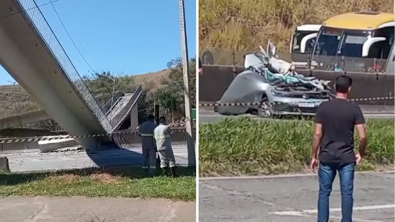 Queda de passarela provoca interdição da rodovia Fernão Dias em Vargem