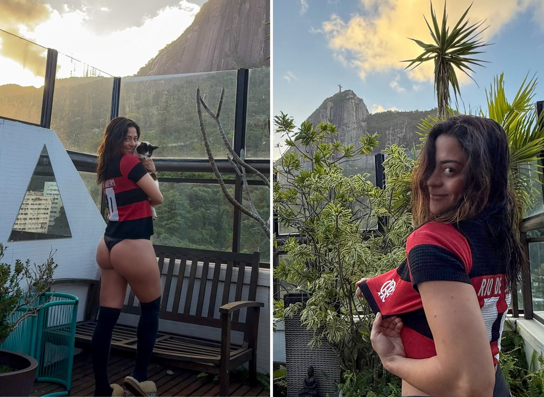 Carol Castro posa de biquíni e demonstra apoio ao Flamengo antes de partida no Maracanã