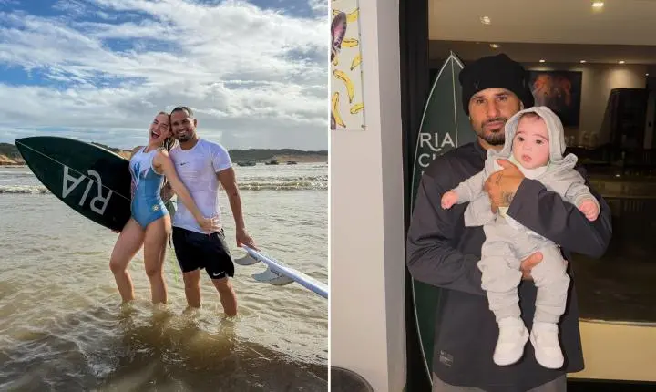 Italo Ferreira: campeão de surfe celebra momentos em família com esposa e filho