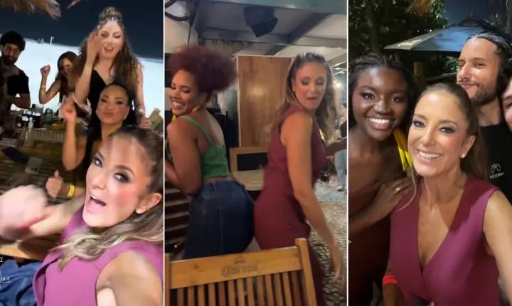 Elenco do Dança dos Famosos se reúne em quiosque na praia no Rio