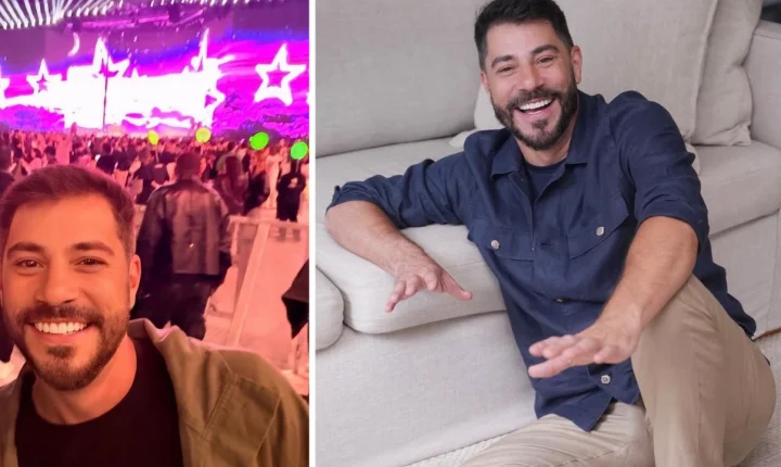 Evaristo Costa curte show da Xuxa em São Paulo e exalta rotina na Inglaterra