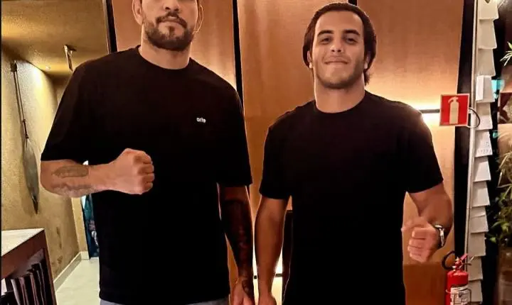 Filho de Ivete Sangalo, Marcelo Sangalo posa com campeão do UFC Alex Poatan