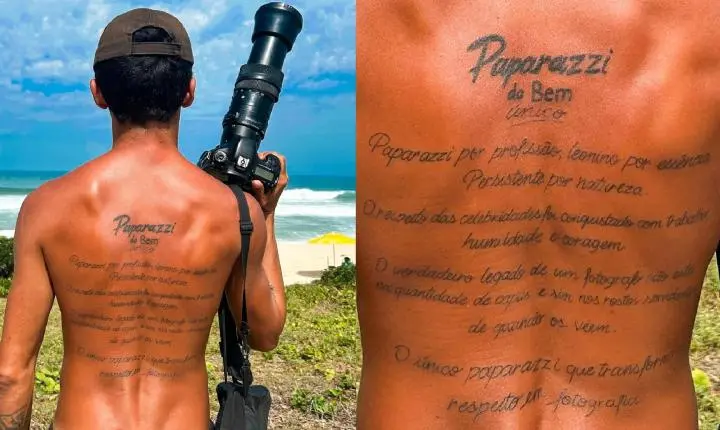 Fotografo das celebridades chama atencao nas praias do Rio com tatuagem