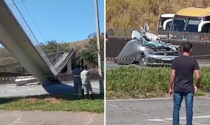 Queda de passarela provoca interdição da rodovia Fernão Dias em Vargem