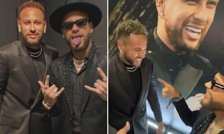 Sósia de Neymar encontra o craque em leilão e viraliza nas redes