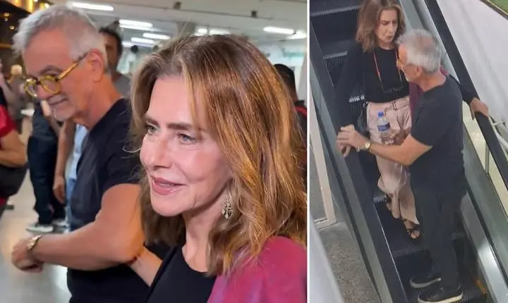 Maitê Proença é vista acompanhada em estreia de peça no Rio de Janeiro
