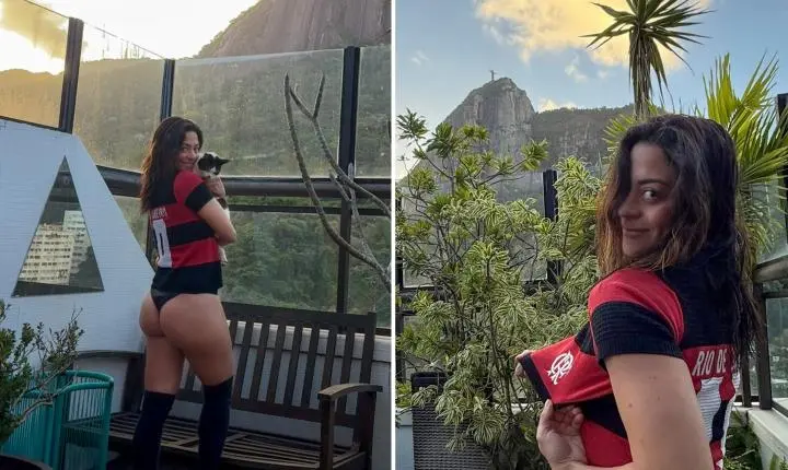 Carol Castro posa de biquíni e demonstra apoio ao Flamengo antes de partida no Maracanã